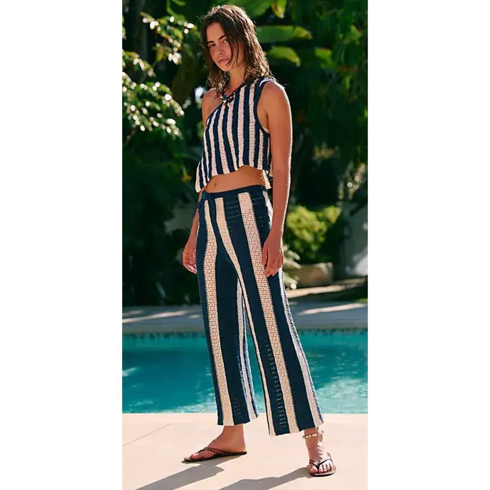 NEW FREE PEOPLE FREE-EST NAVY WHITE COMBO FREE-EST JOAN FAUXCHET PANTS TOP SET M